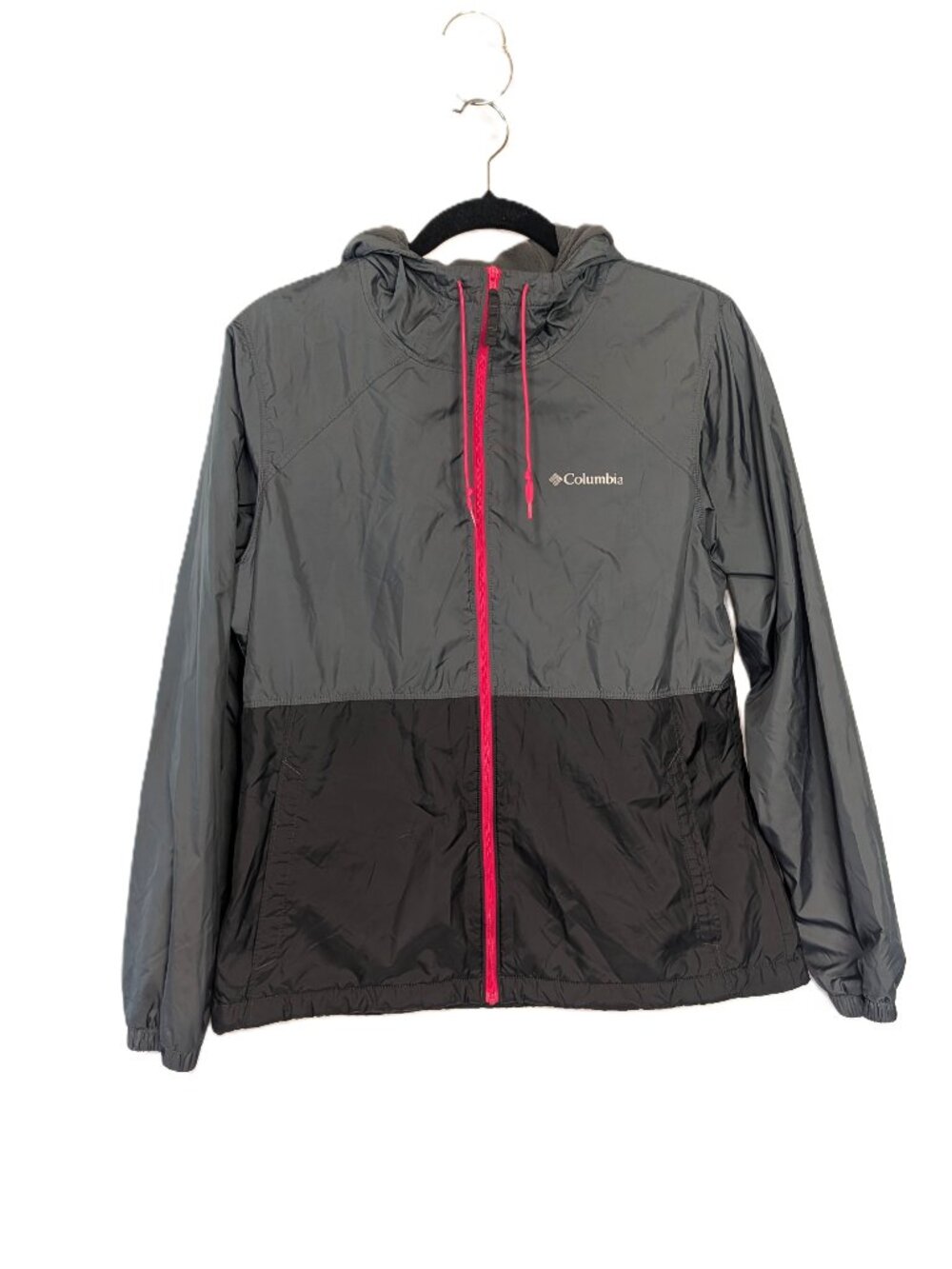 Columbia Center Ridge Gray Pink Fleece Lined Hooded Windbreaker Jacket Medium M